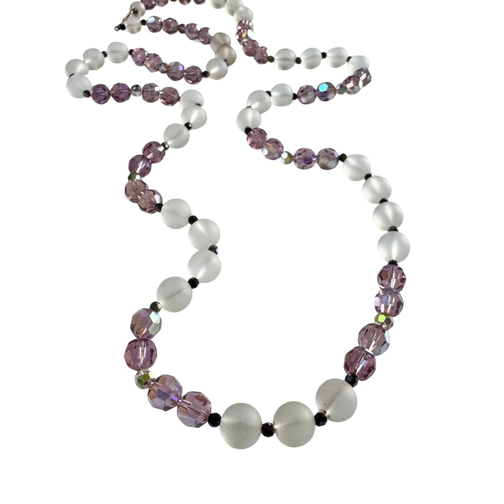 Vintage Frosted Crystal, Purple Aurora Borealis Long Necklace Art Deco Luxury‎